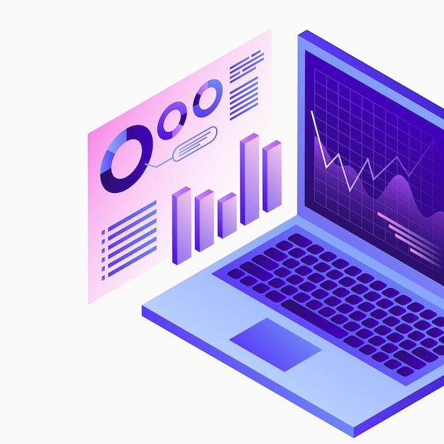 Data Analytics Platform Illustration Data Analyse Diagram on Laptop Screen White Template