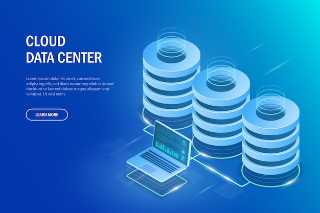 Data center concept. Cloud storage, data transfer. Data transmission technology