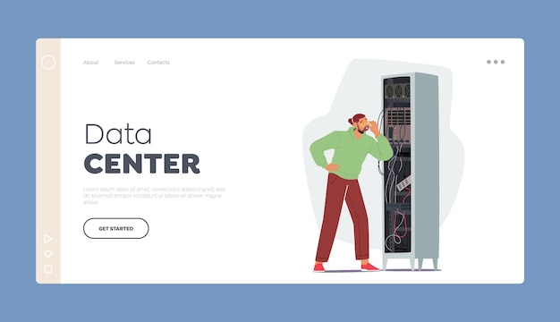 Data Center Landing Page Template Sysadmin Character Repairing and Adjusting Network Connection System Administrator