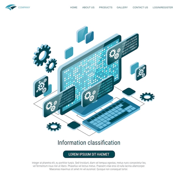 Data classification information computing big data engineering 3d isometric vector concept