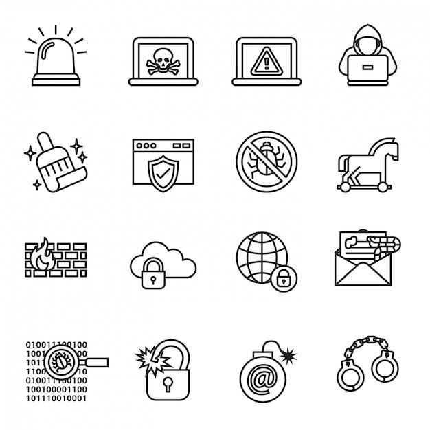 data, computer and cyber security icon set