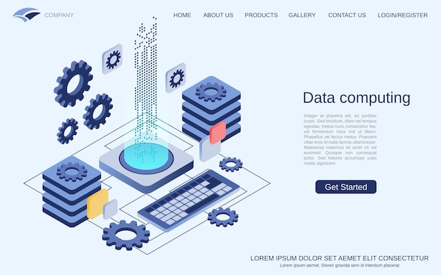 Data computing information processing digital technology flat 3d isometric vector concept