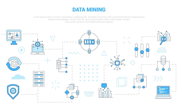 Data mining concept with icon set template banner with modern blue color style