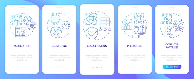 Data mining techniques blue gradient onboarding mobile app screen