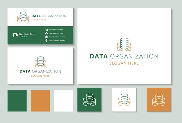 Data organization logo design with editable slogan Business card and branding book template