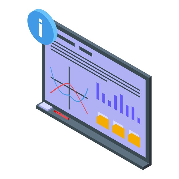 Data performance management icon isometric vector Computer monitor Finance report