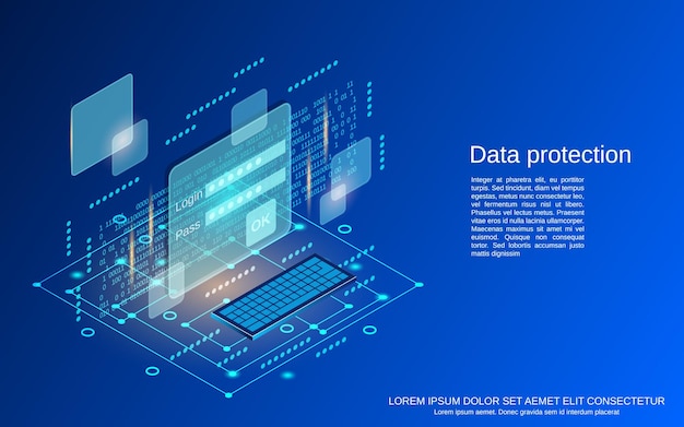 Vector data protection flat 3d isometric vector concept illustration