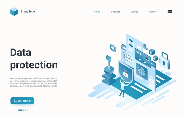 Data protection isometric landing page internet technology to protect information