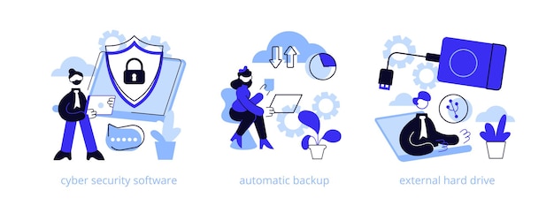 Data protection and recovery abstract concept illustration set