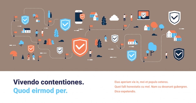 data protection shield access connection isometric chart illustration