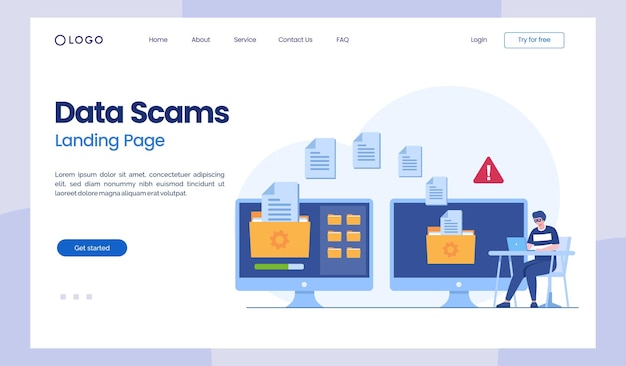 Data scams Data protection metaphors set Database cyber security control protection of computer services and electronic information Vector isolated concept metaphor illustrations banner