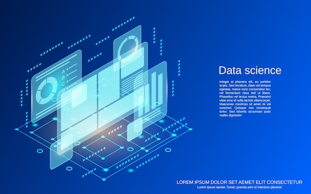 Data science flat 3d isometric vector concept illustration