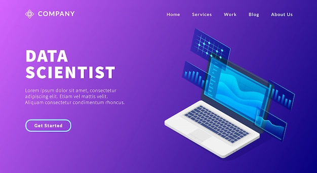 Data scientist concept with laptop and some graph and chart to analyze for website template or landing homepage