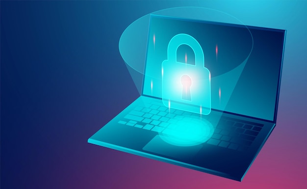 Data security concept protects data from thefts data and hacker attacks isometric flat design illustration