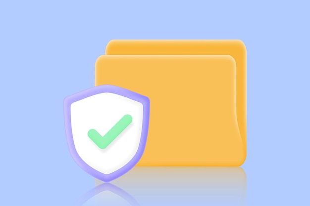 Data security and privacy concept Folder icon with shield icon and check mark 3D Vector Illustration