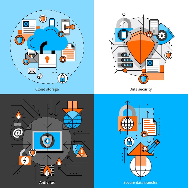 Vector data security and storage icons set