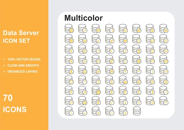 data server multi color Icons with White Background Free Vector