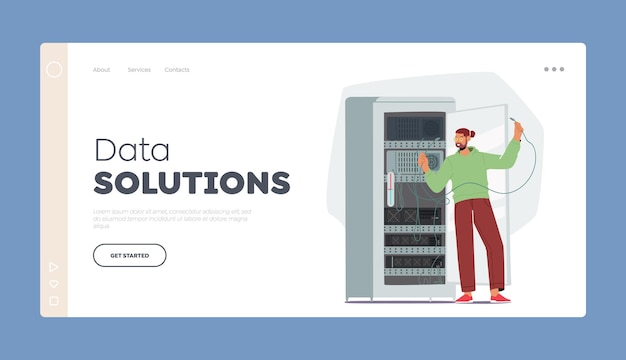 Data Solutions Landing Page Template System Administrator Character Servicing Server Racks Sysadmin Upkeeping Computer