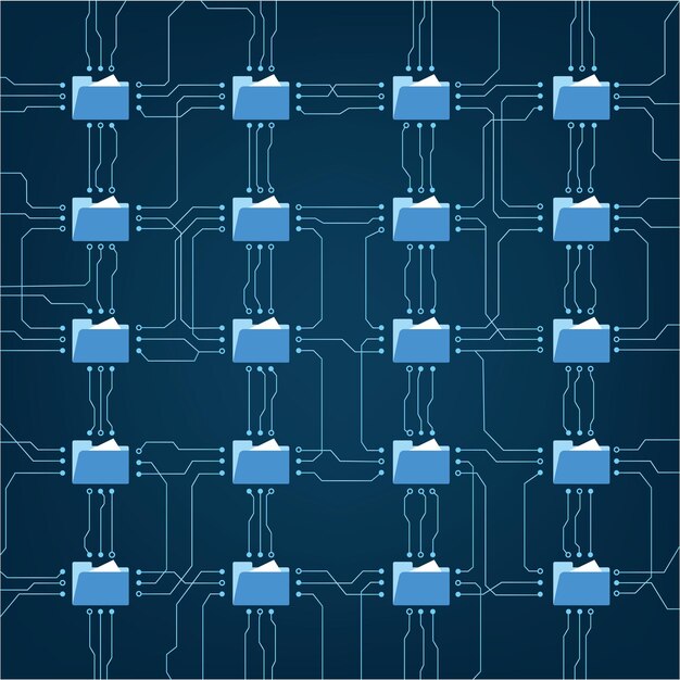 Vector data storage archive concept with folder connect on circuit board vector illustration