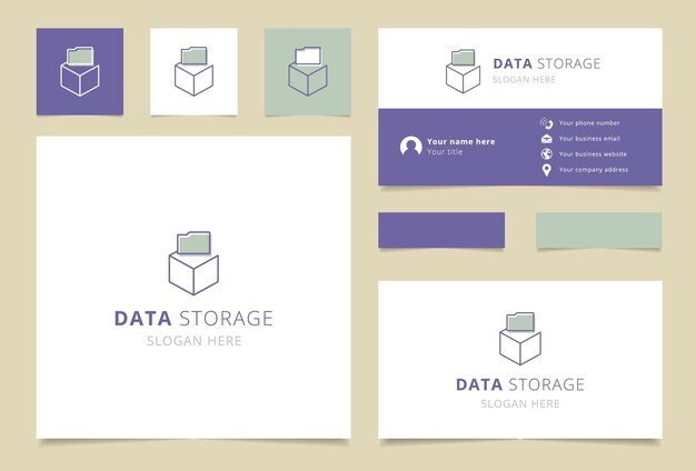 Data storage logo design with editable slogan Business card and branding book template