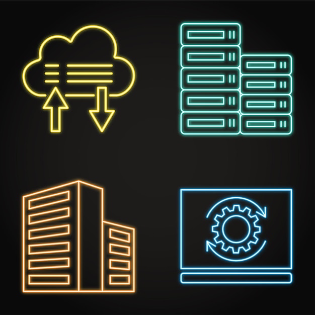 Data storage and update neon icon set