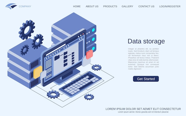 Data storage web server hosting flat 3d isometric vector concept illustration