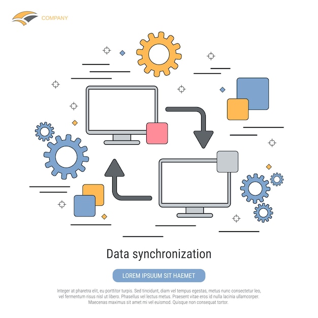 Data synchronization flat contour style vector concept illustration