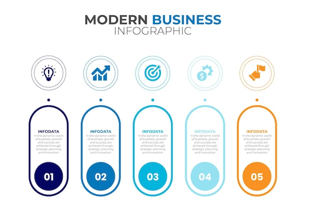 Data Visualization Process Timeline with 5 steps label and marketing icons business infographics