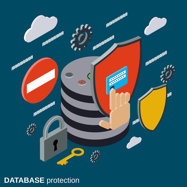 Vector database protection isometric vector concept illustration