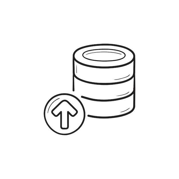 Database storage upload hand drawn outline doodle icon. Database uploading, server uploading concept