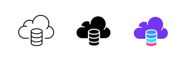 Database with cloud storage Remote server online internet information data download Vector set icon in line black and colorful styles isolated on white background