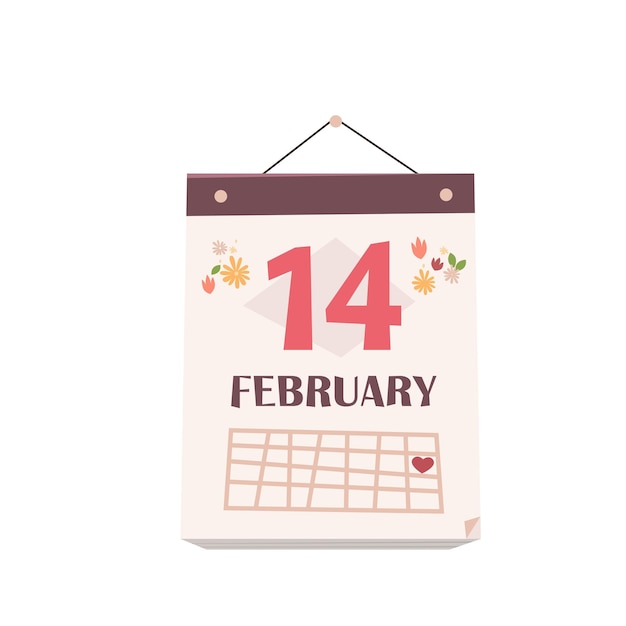 date 14th february on monthly calendar valentines day celebration concept greeting card banner invitation poster illustration