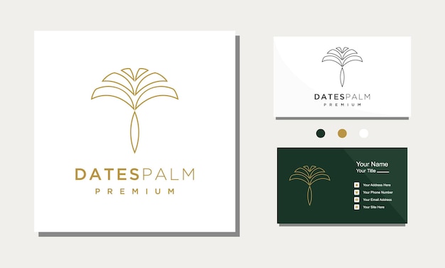 Date palm gold line art luxury logo design template