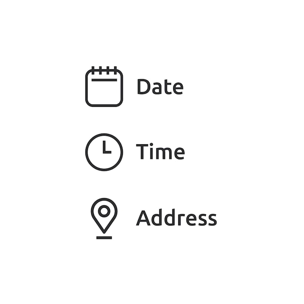 Date and time location address icon Calendar clock location illustration symbol Sign event vector