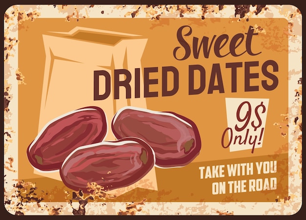 Vector dates rusty metal plate vector dried fruits card