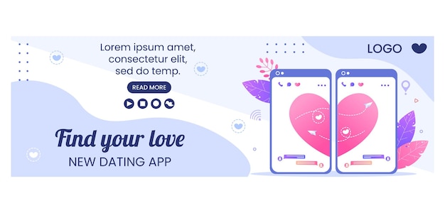 Vector dating app for a love match twitter cover template flat design illustration editable of square background suitable to social media or valentine greetings card