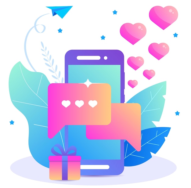 Dating app Love message in smartphone with hearts