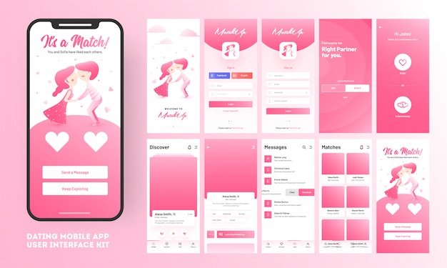 Dating app mobile UI kit.