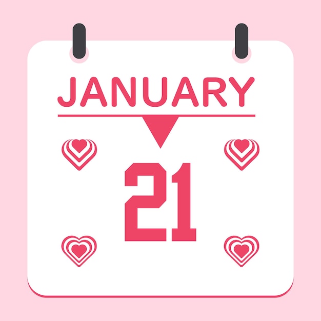 Vector day 21 of month january calendar design with heart icon love design