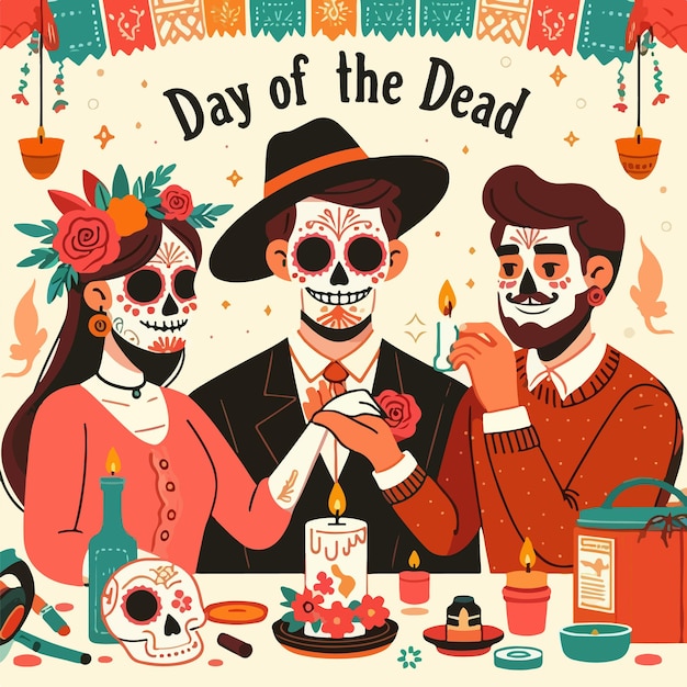 Vector day of the dead celebration with altar art background simple design