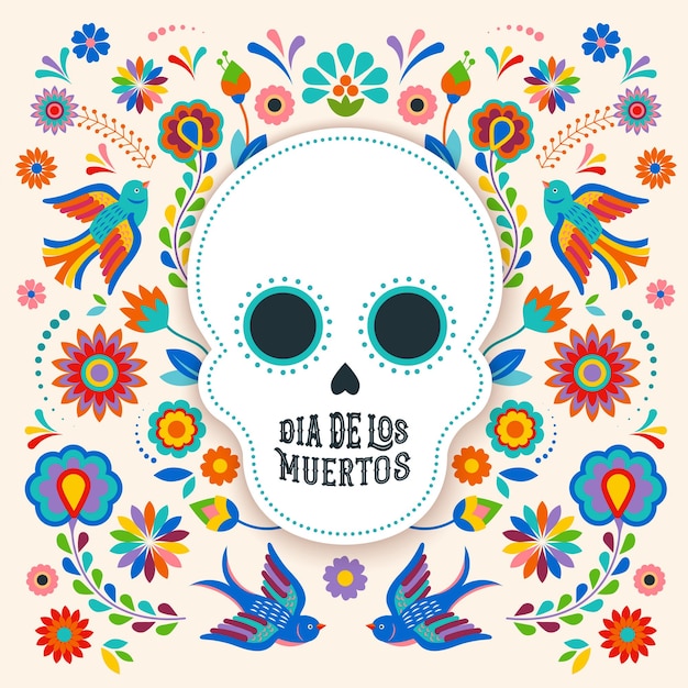 Day of the dead dia de los moertos banner with colorful mexican flowers fiesta holiday poster party