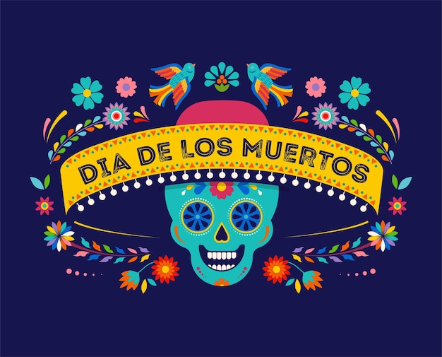 Day of the dead dia de los muertos background banner and greeting card concept with sugar skull