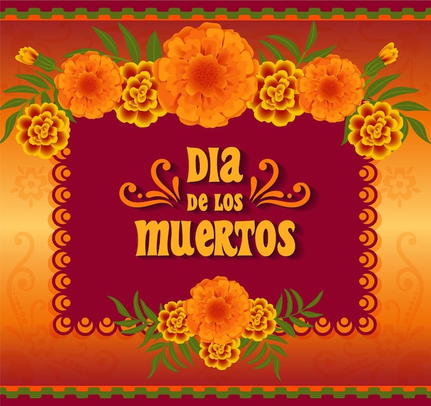 Vector day of the dead mexican holiday dia de los muertos festival poster banner or card with marigold