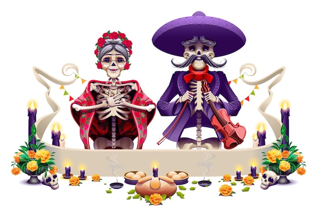 Day of the Dead mexican holiday Dia de Muertos Skeleton old couple grandparents