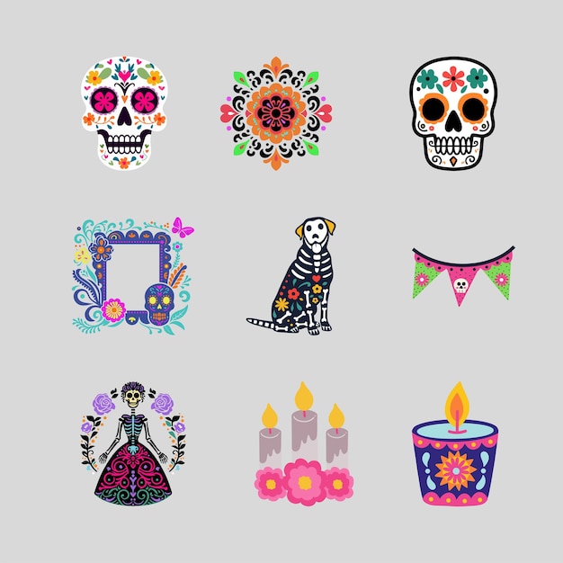 Vector day of the dead sticker collection