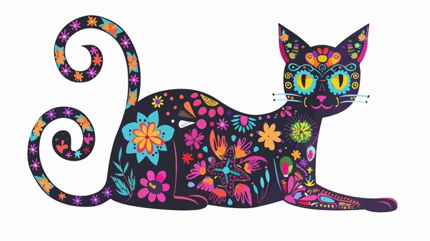 Vector day of the dead sugar skull cat festive and colorful dia de muertos celebration image