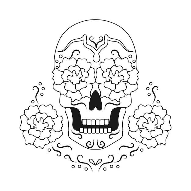 Vector day of the dead vector black and white coloring page