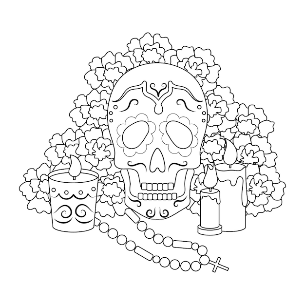 Vector day of the dead vector black and white coloring page