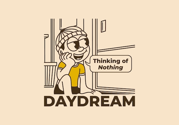 Daydream thinking of nothing a boy wearing a beanie was daydreaming by the window