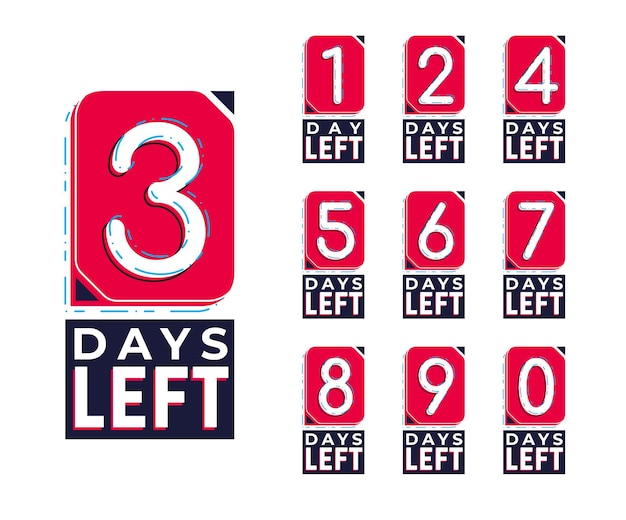 Days left red numbers Stickers and banners timer pack